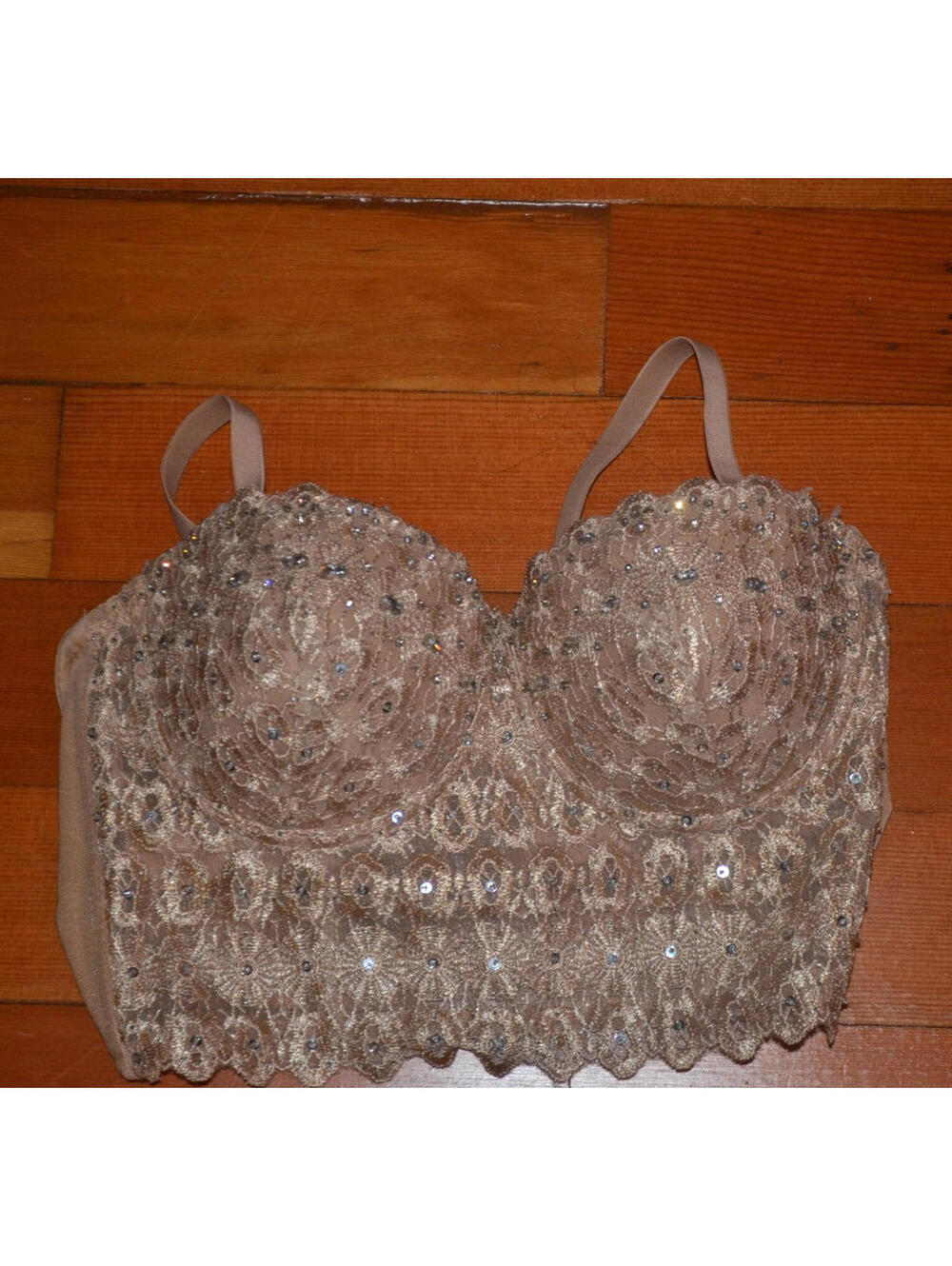 Windsor Nude Beaded Rhinestone Bustier Corset Crop Top Women's Size L [COPY]